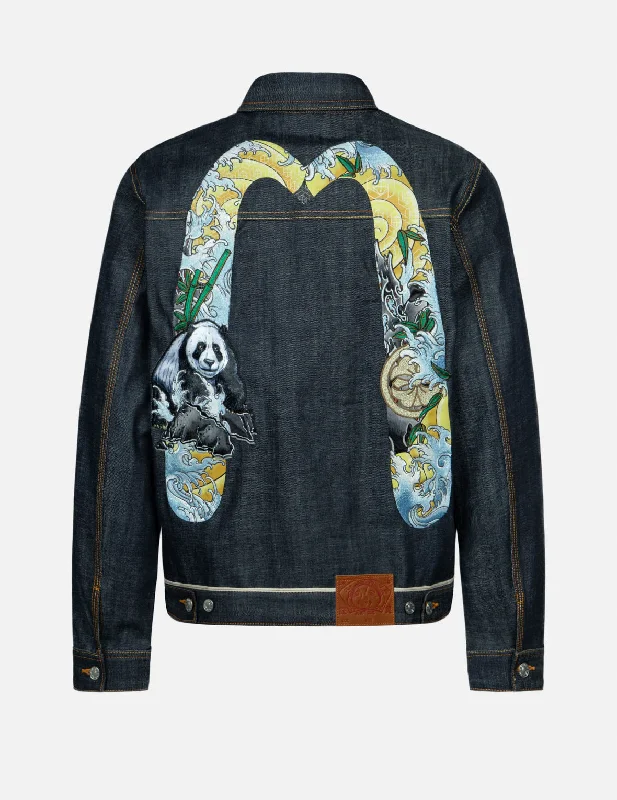 Comfortable Jacket-Panda Daicock Embroidery Regular Fit Denim Jacket