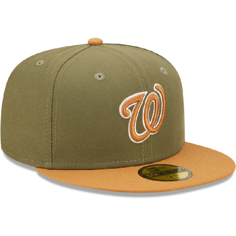 Fashionable Hat-New Era Washington Nationals Two-Tone Color Pack 59FIFTY Fitted Hat-Olive/Brown