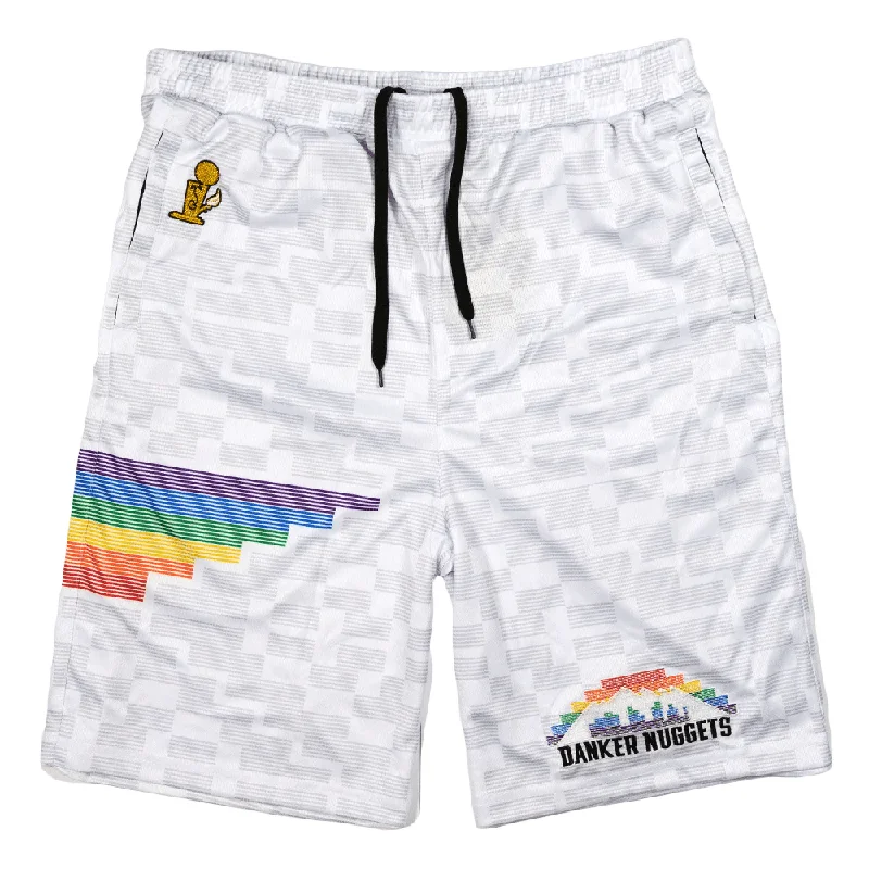 Drawstring Shorts-Danker Nuggets Pyramid White Mesh Shorts