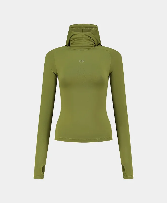 Graphic Text Hoodie-Cardamom Green Unit Tight Hoodie