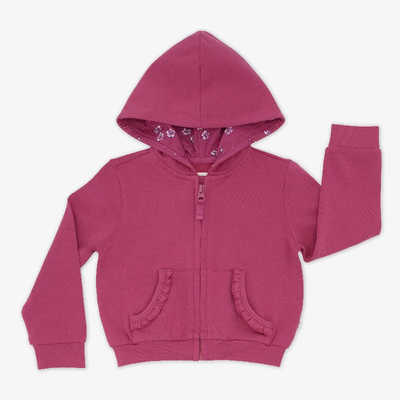 Sports Hoodie-Berry Rose Ruffle Hoodie