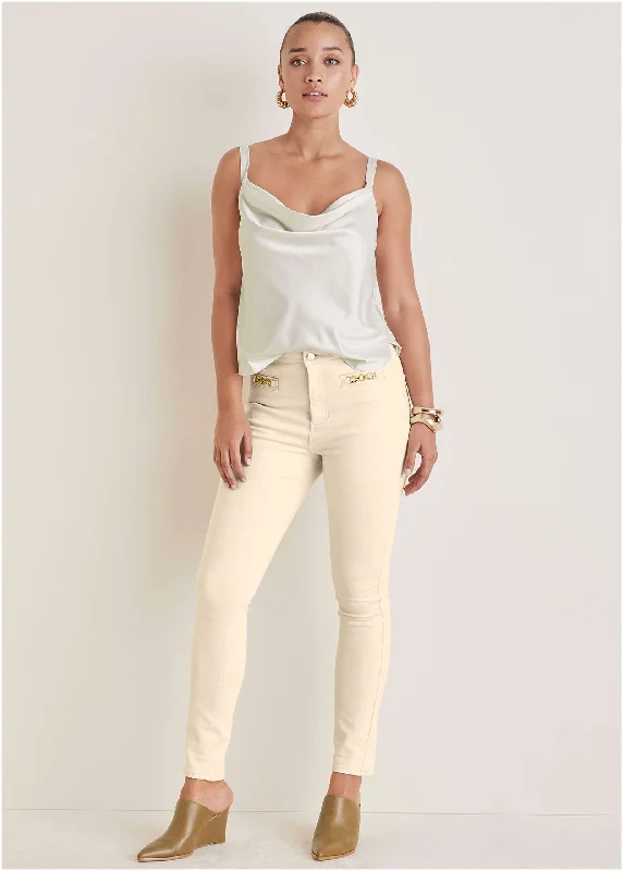 Straight Leg Pants-Slim Leg Jeans - Natural Wash