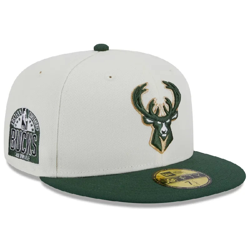 Travel Hat-New Era Milwaukee Bucks Eastern Conference Side Patch Throwback White 59FIFTY Fitted