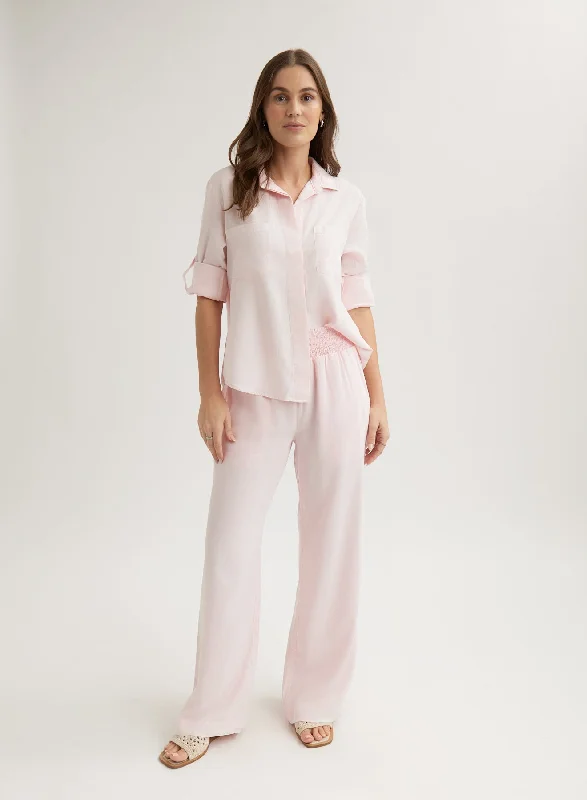 Flexible Pants-Smocked Waist Wide Leg Pant - Petal Pink