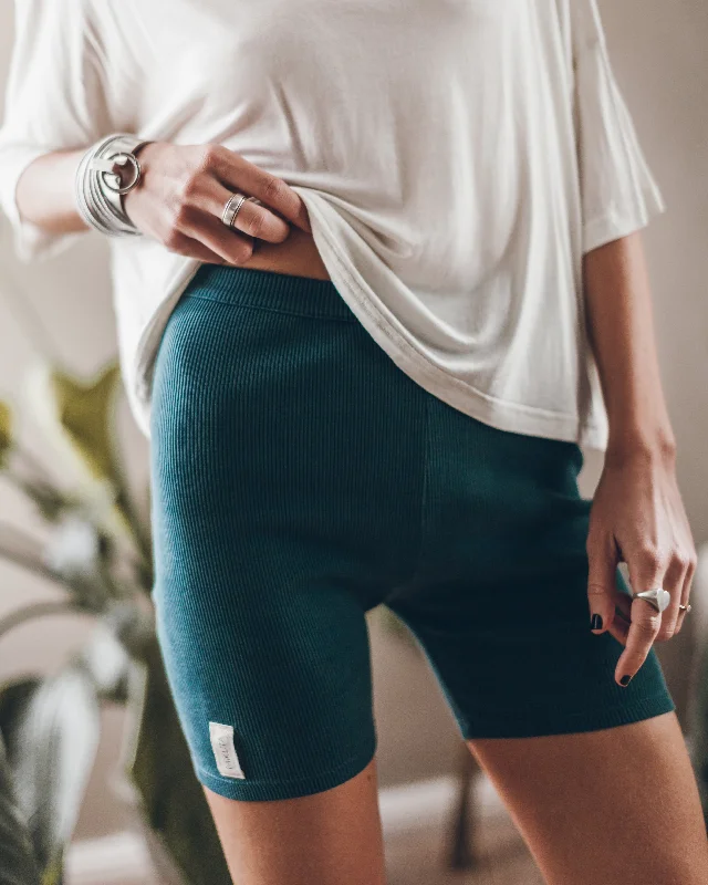 Lightweight Denim Shorts-The Teal Ribbed Biker Shorts