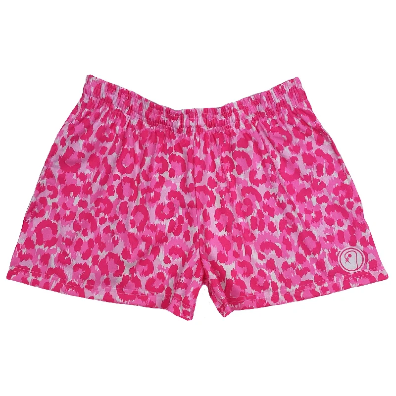 Workout Shorts-Womens Leopard Lacrosse Shorts - Pink