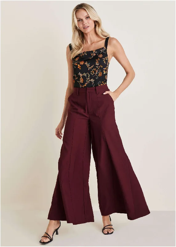 Flexible Joggers-Dramatic Flare Pants - Wine