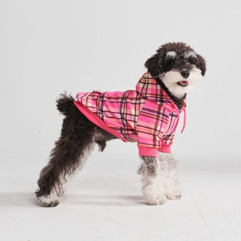 Iconic Hoodie-Pink Plaid Dog Hoodie