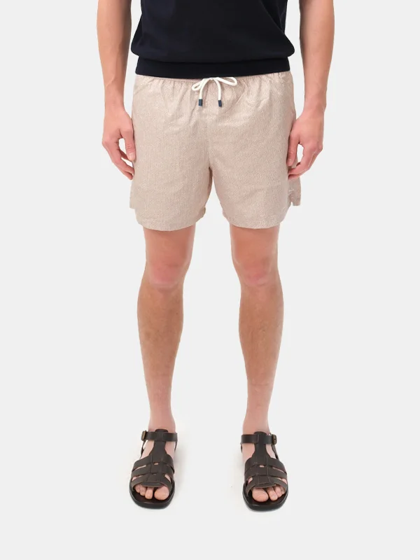 Jogger Shorts-Mahogany Basketweave Printed Swim Shorts