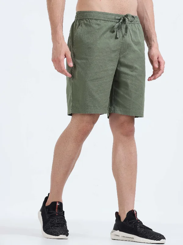 Comfortable Shorts-Soft Cotton Olive Basic Shorts