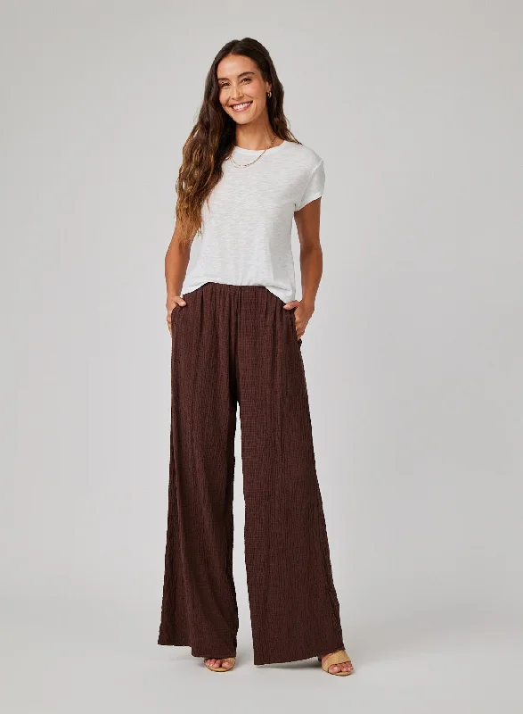 Button Fly Pants-Clean Wide Leg Pant - Chicory Brown