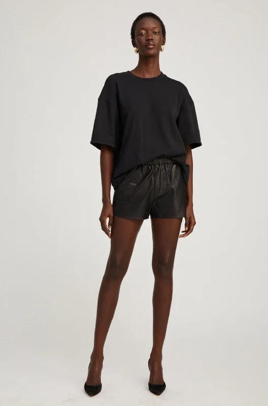 Stretchable Shorts-Black Leather Slip Shorts