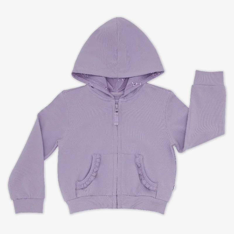 Cotton Hoodie-Dusty Lavender Ruffle Hoodie