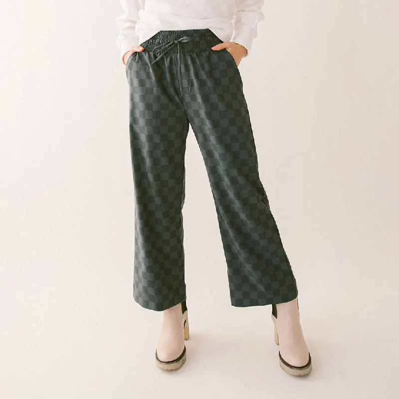 Workwear Pants-Audrey Wide Leg Pants, Slate Checkers