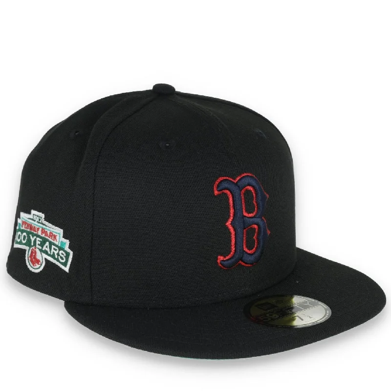 Cool Beanie Hat-New Era Boston Red Sox 100th Anniversary Metallic Logo Side Patch 59fifty Fitted Hat-Black