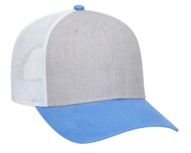 Cool Pattern Hat-/OTTO CAP 6 Panel Low Profile Mesh Back Trucker Hat Columbian Blue/ Heather Grey/ White