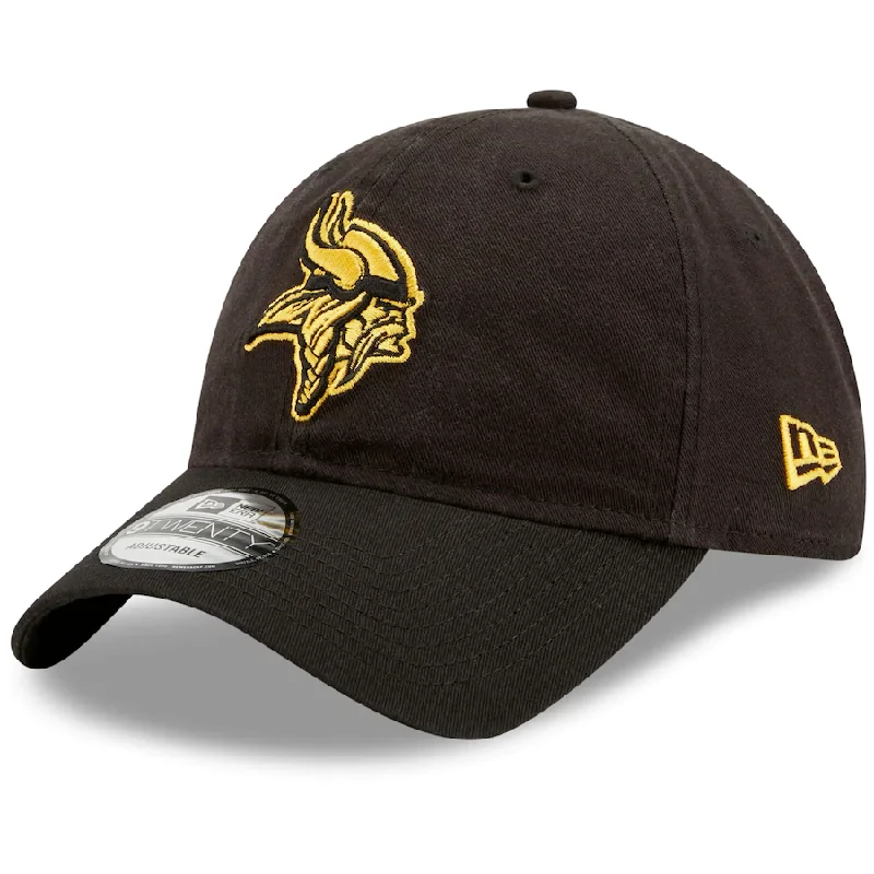 Athletic Hat-Minnesota Vikings New Era Black Team 2.0 Core Classic 9TWENTY Adjustable Hat