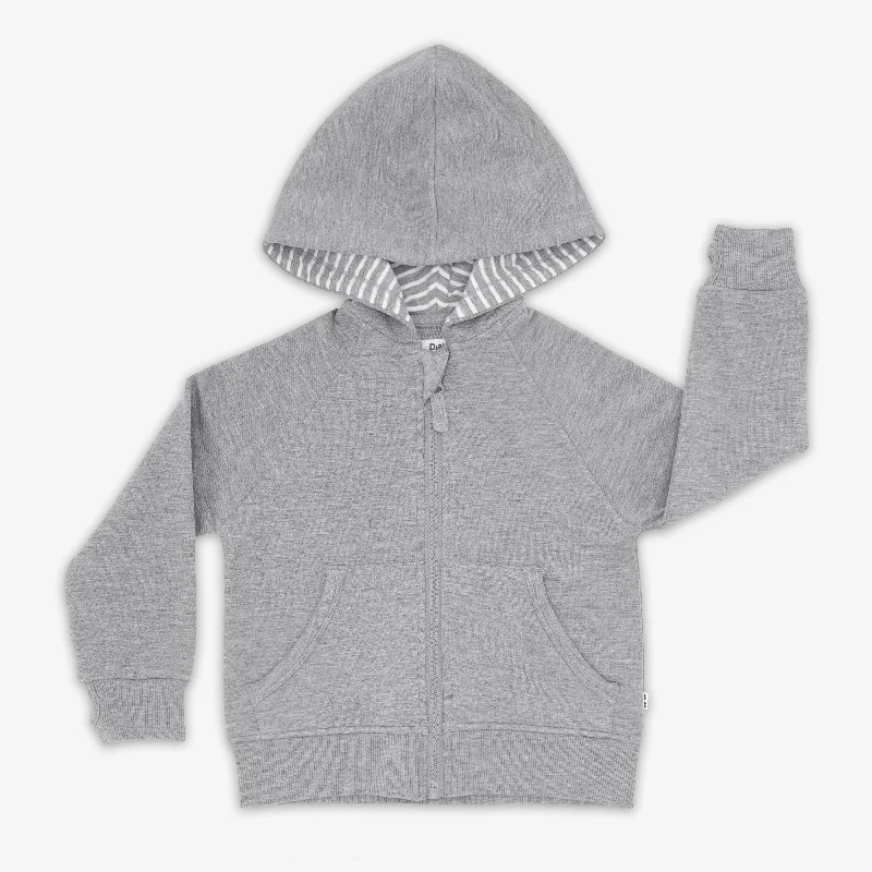 Graphic Hoodie-Heather Gray Zip Hoodie