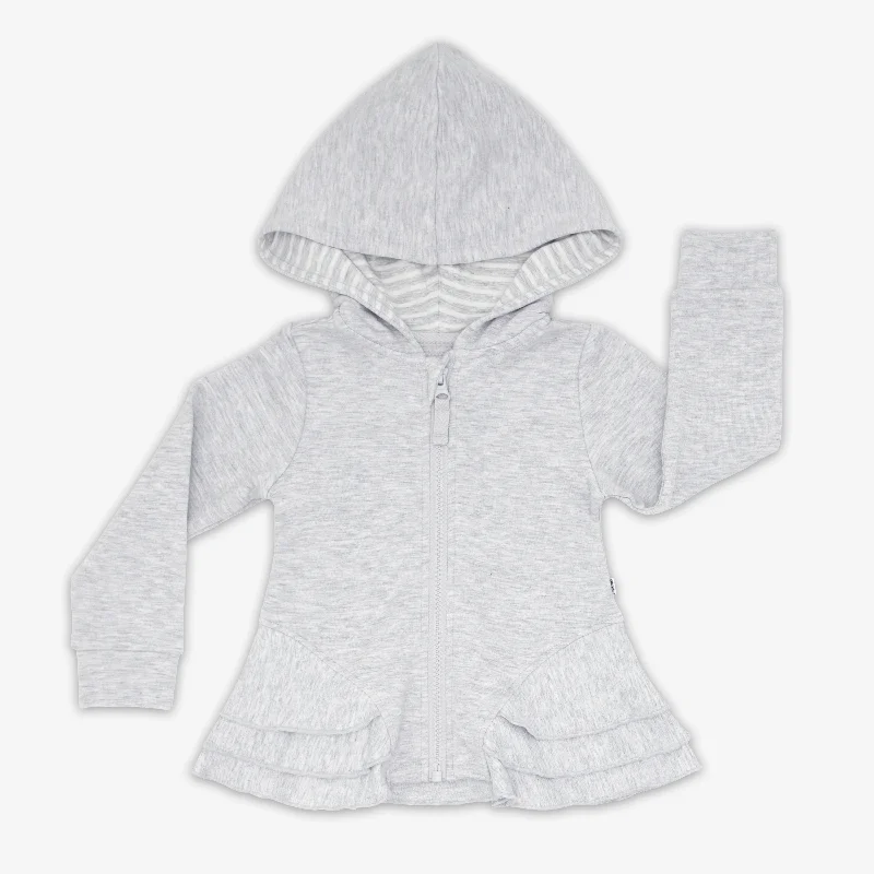 Fleece Hoodie-Light Heather Gray Peplum Hoodie