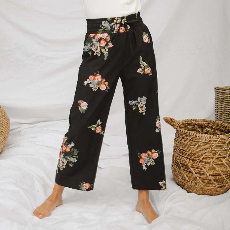 Sporty Pants-Audrey Wide Leg Pants, Rose Black