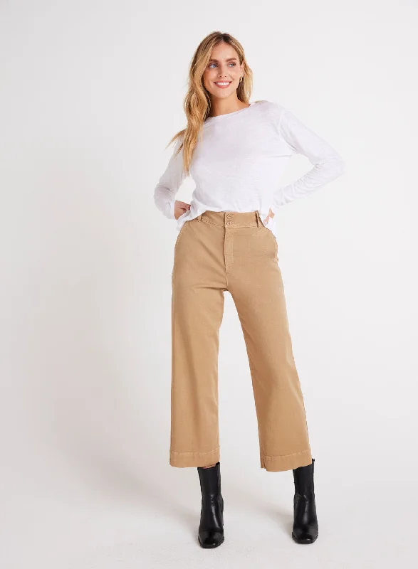 Elastic Waist Pants-Saige Wide Leg Crop - Soft Camel