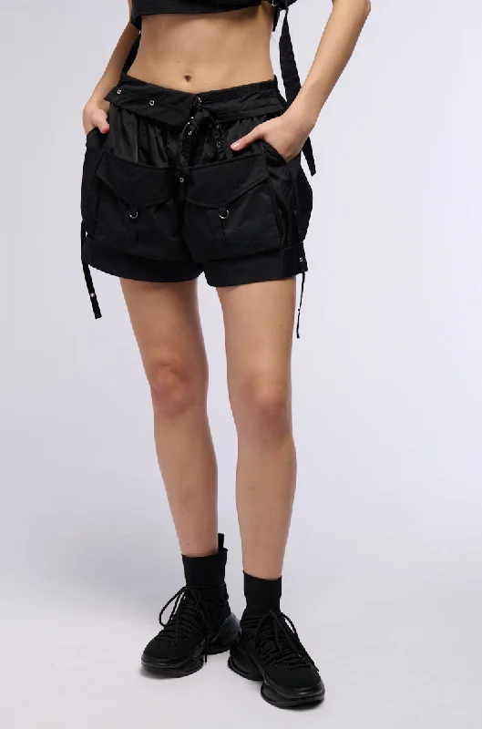 Lightweight Denim Shorts-KADEN CARGO MINI SHORTS IN BLACK