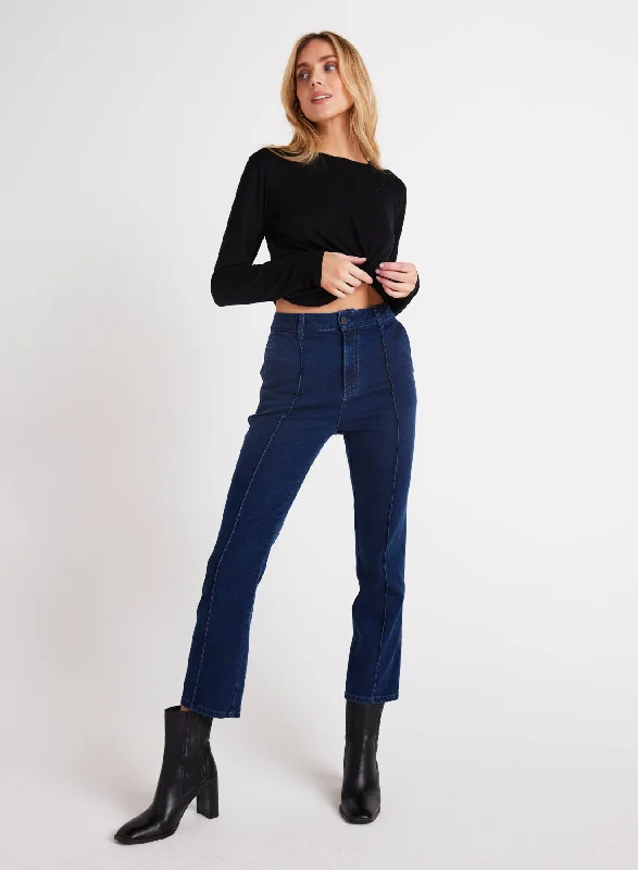 High-Waisted Pants-Fiona Pintuck Straight Crop - Indigo Twilight Wash