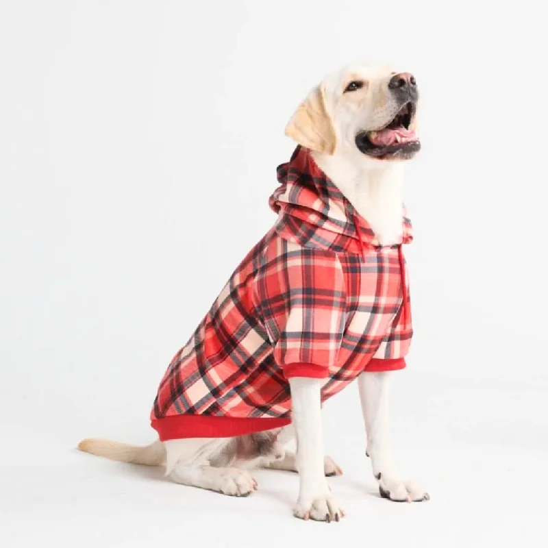 Warm Fleece Hoodie-Red Plaid Dog Hoodie