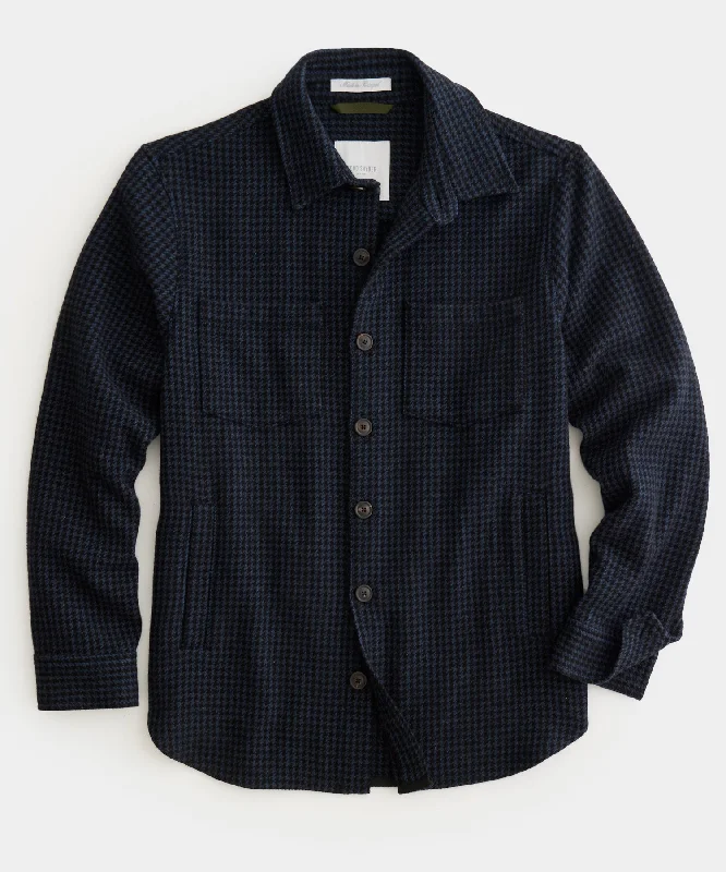 Eco-Friendly Jacket-Houndstooth Cashmere Shirt Jacket in Navy