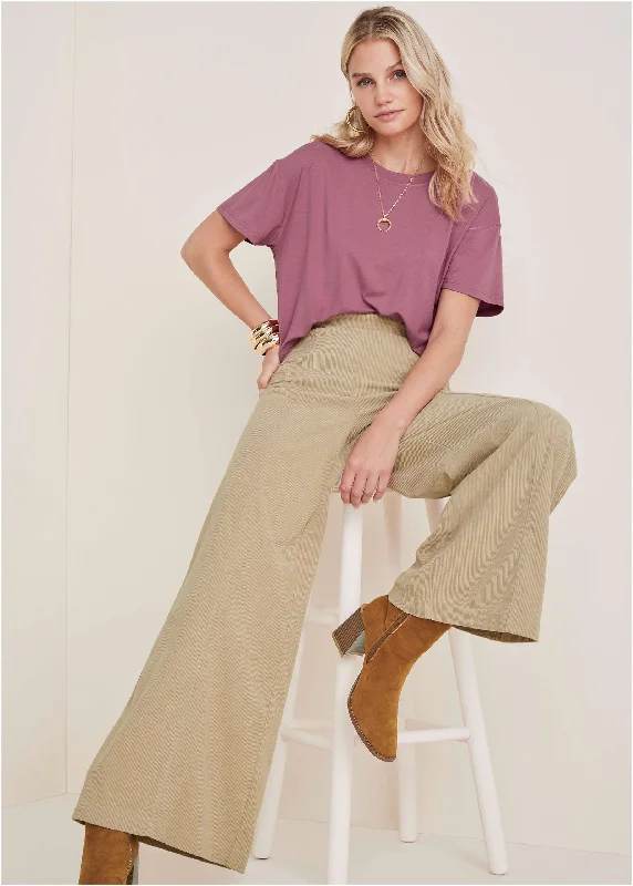 Chino Pants-Corduroy Wide Leg Pants - Oxford Tan