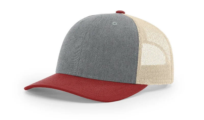 Beach Hat-Low Pro Trucker Cap- Heather Grey/Birch/Cardinal