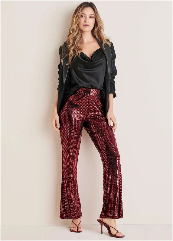 Bootcut Denim Pants-Sequin Flare Leg Pants - Red & Black