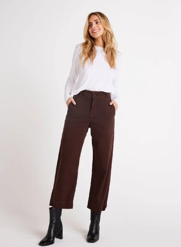 Jogger Style Pants-Saige Wide Leg Crop - Chocolate Plum