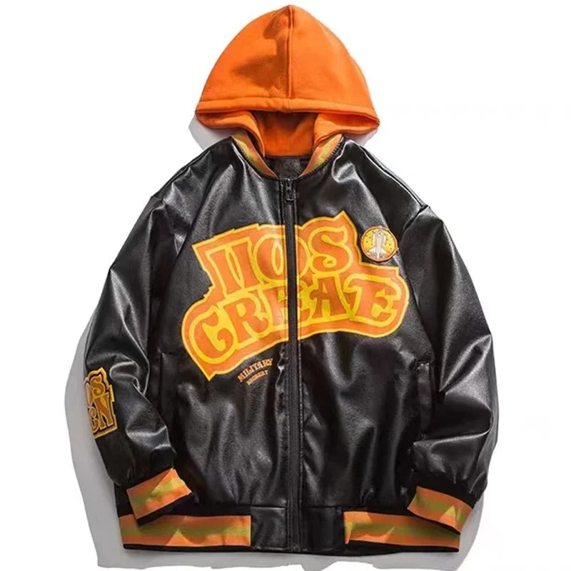 Athletic Jacket-Men Hip-Hop Leather Bomber Jacket