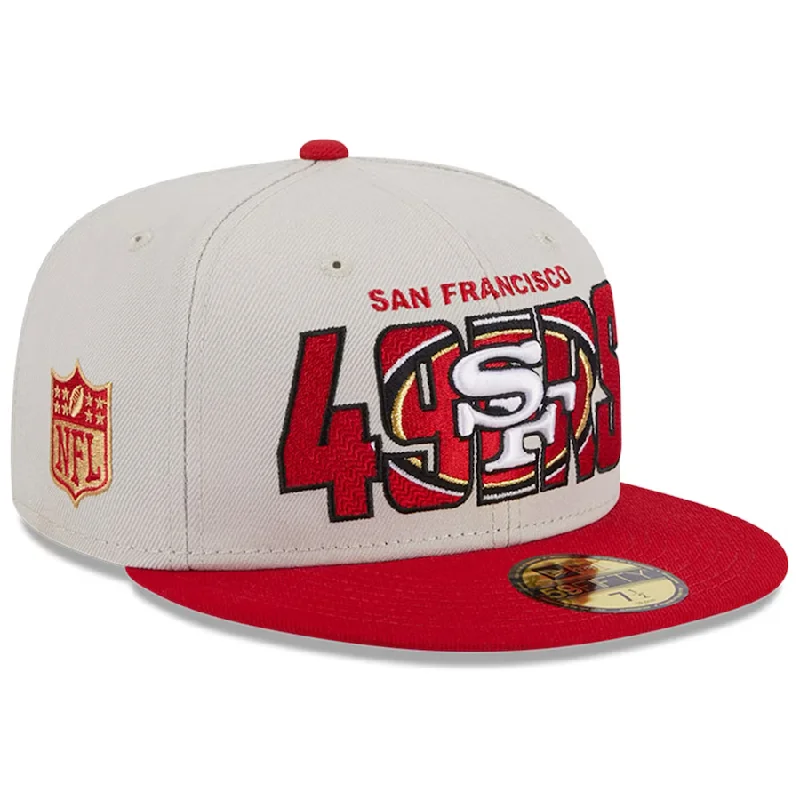 Fashion Icon Hat-New Era San Francisco 49ers 2023 NFL Draft On Stage 59FIFTY Fitted Hat - Stone/Scarlet