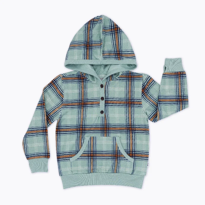 Streetwear Hoodie-Forest Plaid Henley Hoodie