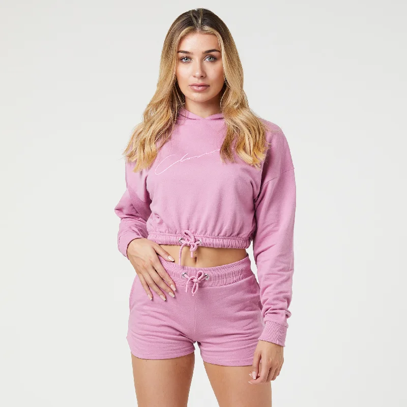 Cool Design Hoodie-Tonal Embroidered Cropped Hoodie Twinset | Berry