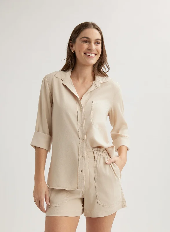 Slim-Tapered Pants-Callie Ruffle Short - Linen Sand