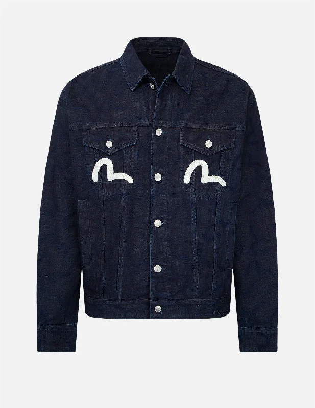 Long Sleeve Jacket-Seagull Print Denim Jacket