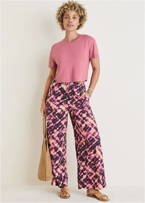 Jogger Pants-Cotton Linen Wide Leg Pants - Desert Tie Dye