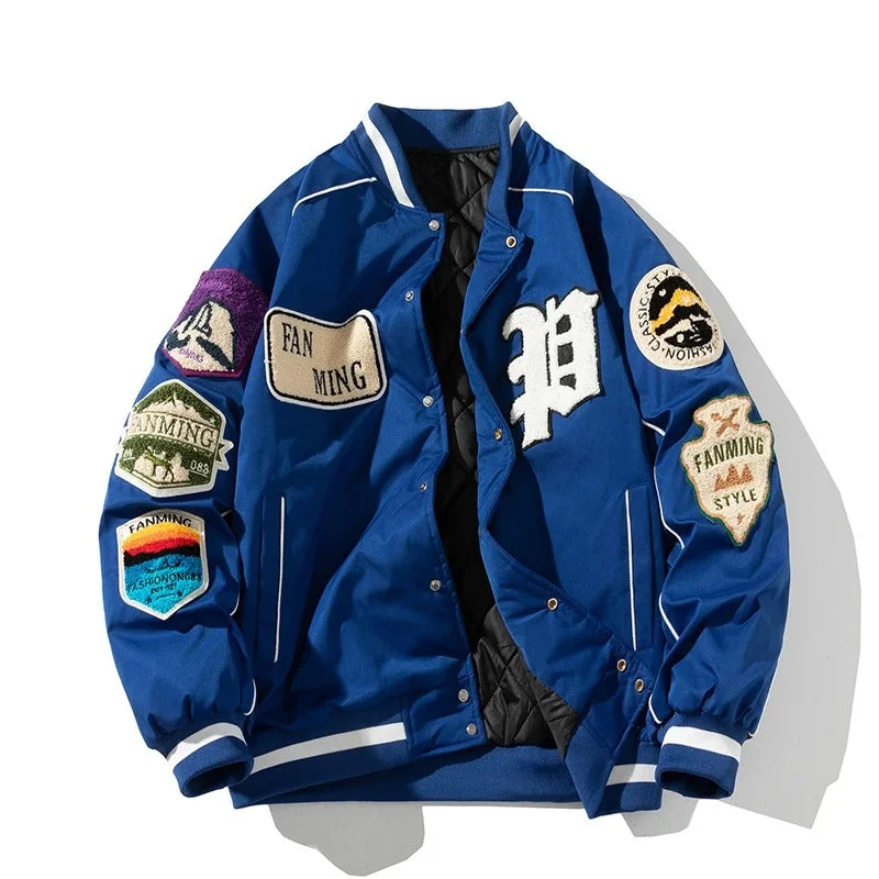 Casual Denim Jacket-Winter Varsity Letter Badge American Jacket