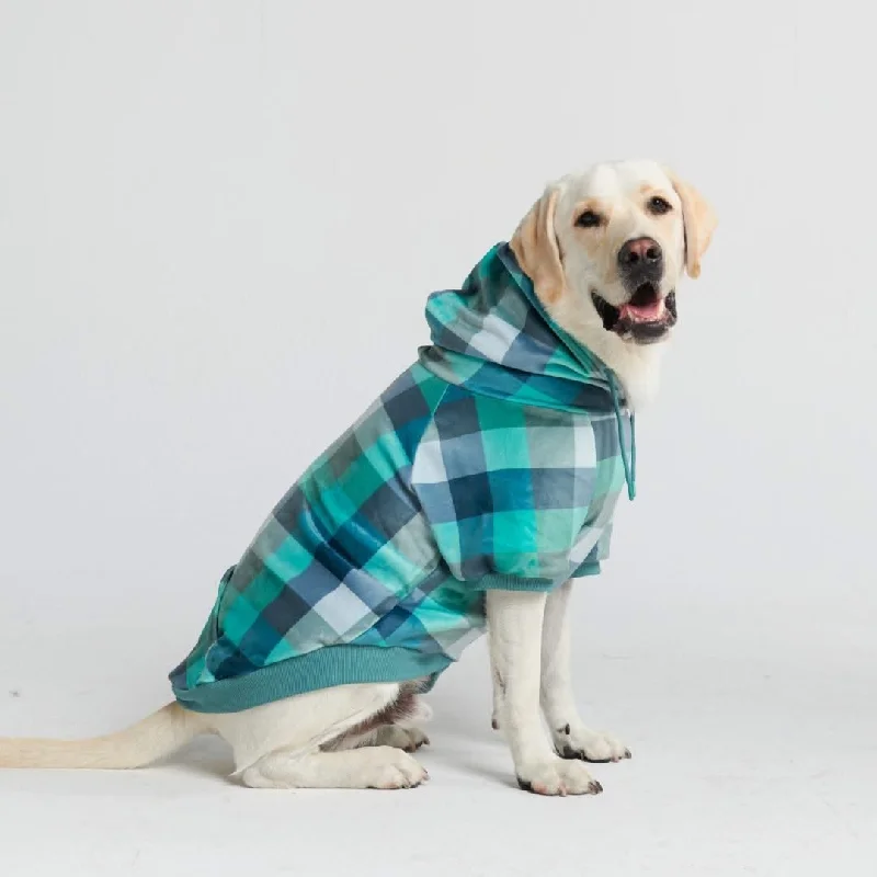 Casual Pullover Hoodie-Velvet Dog Hoodie - Turquoise Checkered