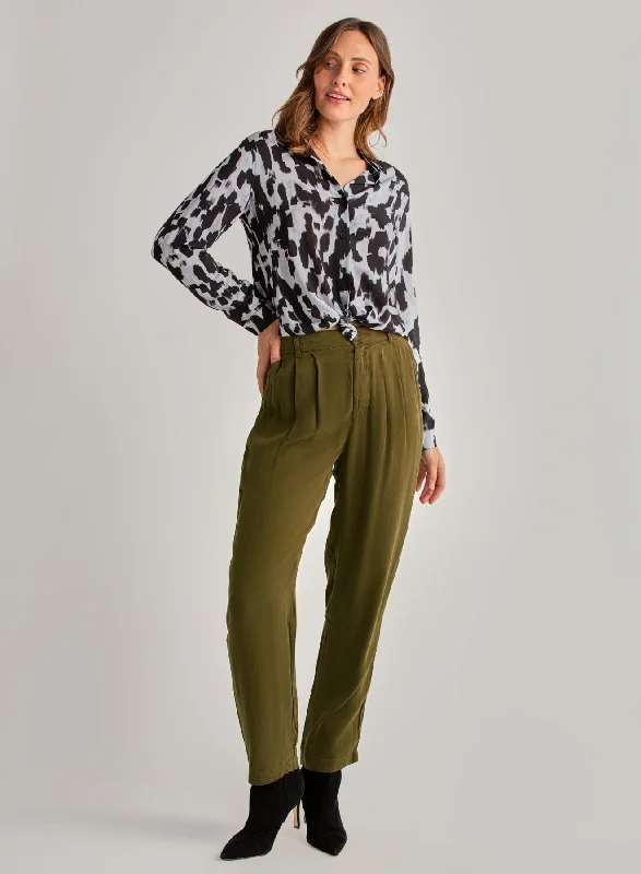 Slim Leg Pants-Pleat Front Trouser - Autumn Olive