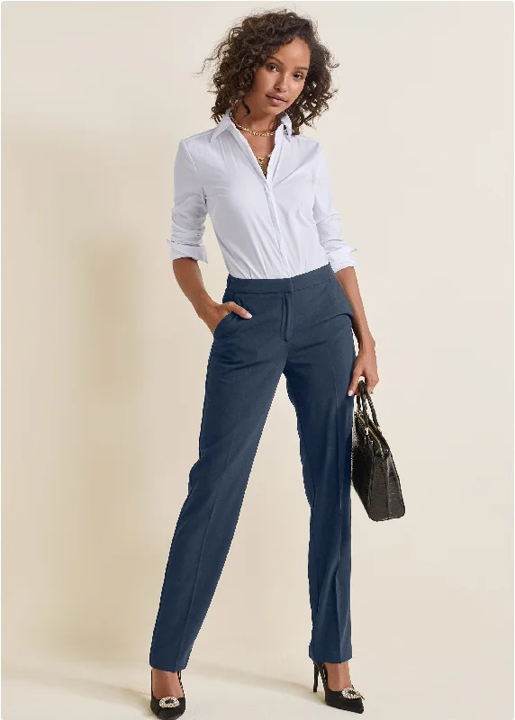 Workwear Pants-High-Rise Straight Trousers - Navy