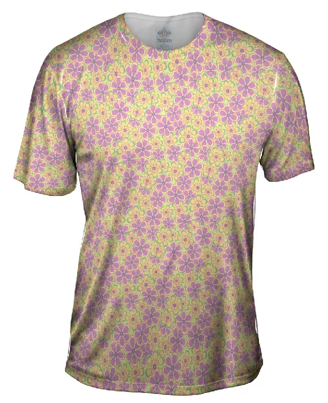 Text Design T-Shirt-Flower Garden Purple Green Soft