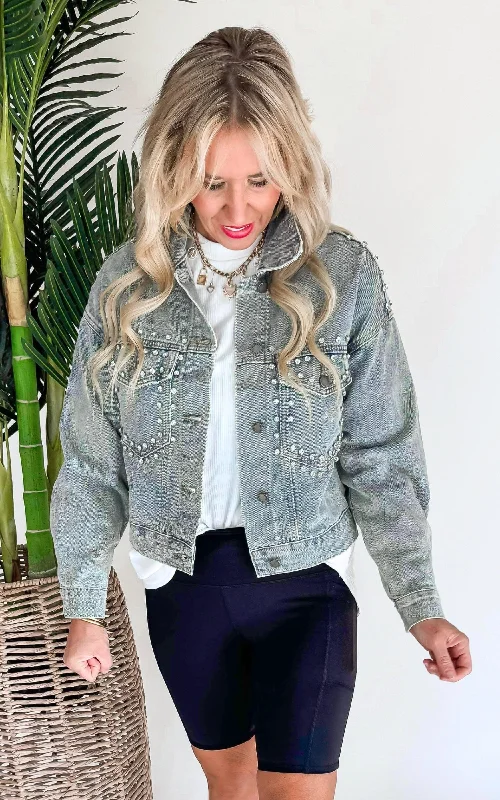 Wool Jacket-Chunky Rhinestone Denim Jacket