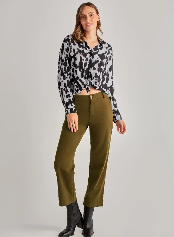 Lounge Pants-Saige Wide Leg Crop - Olive Spice