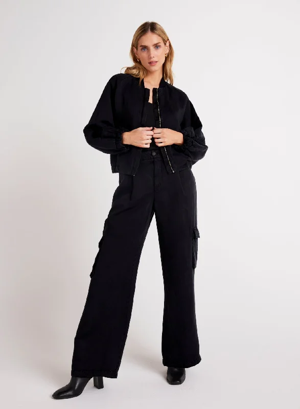 Breathable Pants-Jules Pleated Wide Leg - Black