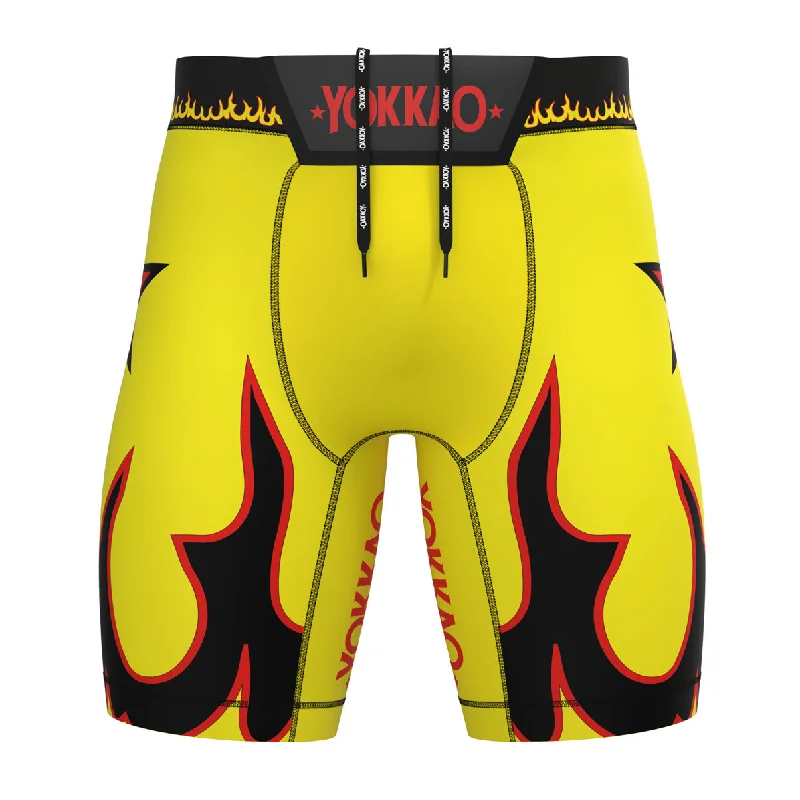 Drawstring Shorts-Flames Compression MMA Shorts