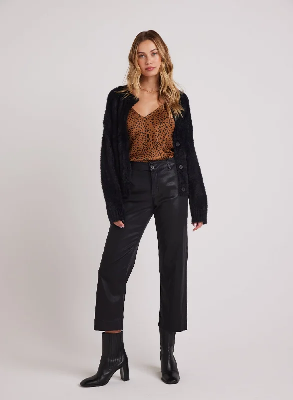 Custom Pants-Faux Leather Saige Wide Leg Crop - Black